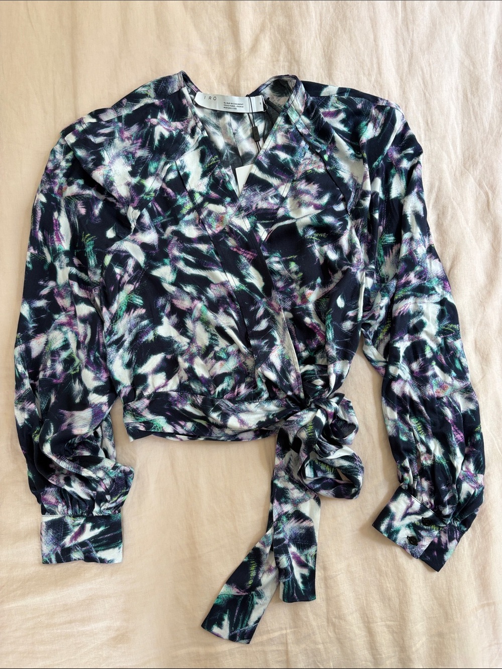 IRO Printed Wrap Blouse in Navy and Purple